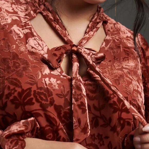 NWT Anthropologie Velvet Tie-Neck Blouse size M - Picture 9 of 13